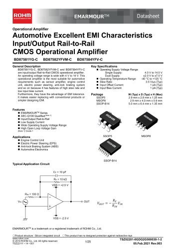 Automotive Excellent EMI Characteristics Input/Output Rail-to-Rail CMOS Operational Amplifier