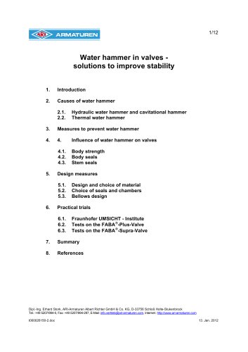 Water hammer in valves - solutions to improve stability