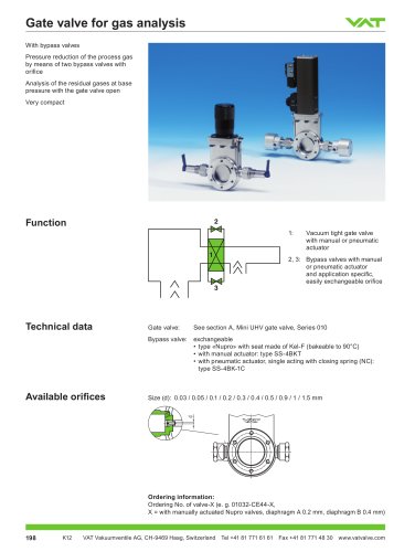 010 - Gate valves for gas analysis with bypass