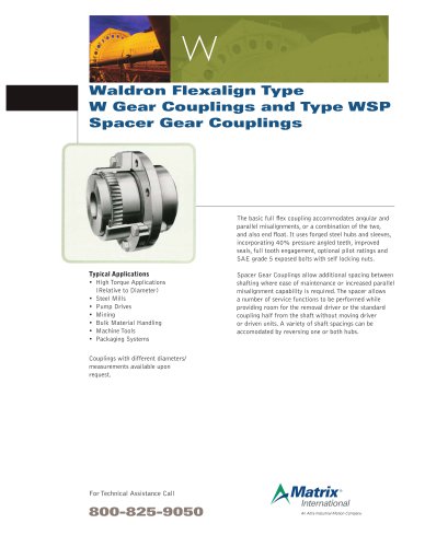 Waldron Flexalign Type W Gear Couplings and Type WSP Spacer Gear Couplings