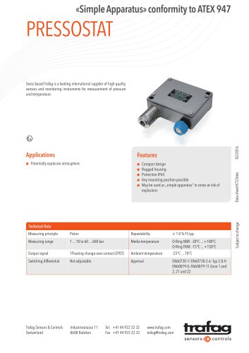 Data Sheet «Simple Apparatus» conformity to ATEX 947