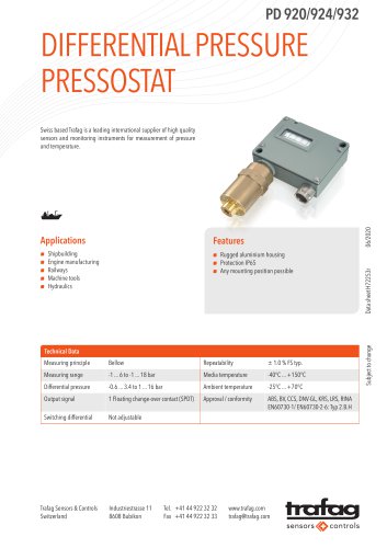 DIFFERENTIAL PRESSURE PRESSOSTAT PD 920/924/932