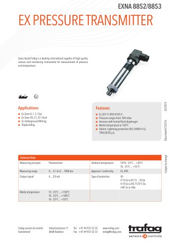 Ex Pressure Transmitter EXNA 8852/8853