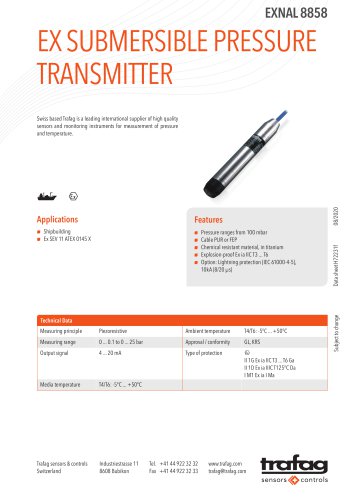 EX SUBMERSIBLE PRESSURE TRANSMITTER EXNAL 8858