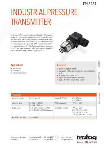 INDUSTRIAL PRESSURE TRANSMITTER EPI 8287