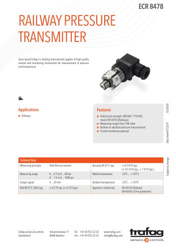 RAILWAY PRESSURE TRANSMITTER ECR 8478