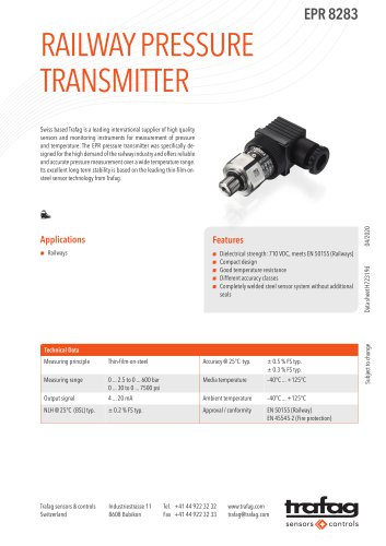 RAILWAY PRESSURE TRANSMITTER EPR 8283