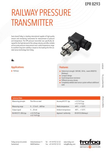 RAILWAY PRESSURE TRANSMITTER EPR 8293