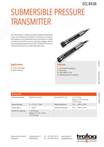 SUBMERSIBLE PRESSURE TRANSMITTER ECL 8438