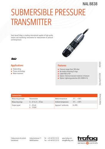 SUBMERSIBLE PRESSURE TRANSMITTER  NAL 8838