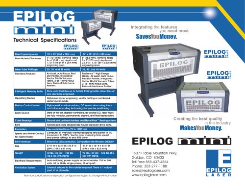 Epilog Mini Technical Specifications