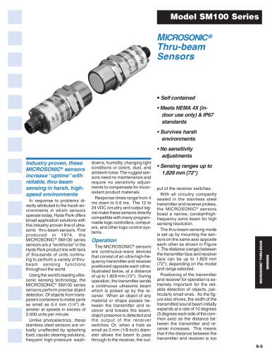 MICROSONIC® Thru-beam Sensors Model SM100 Series 