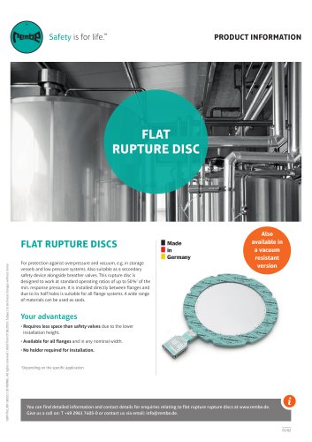 Flat rupture disc Product Information