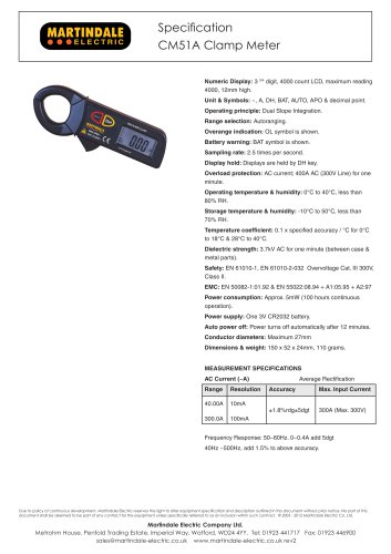 Clamp Meter:Martindale CM51A 300A AC Mini