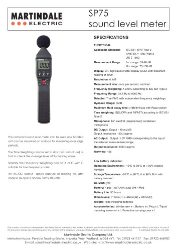 Environmental: Martindale SP75 Sound Level Meter