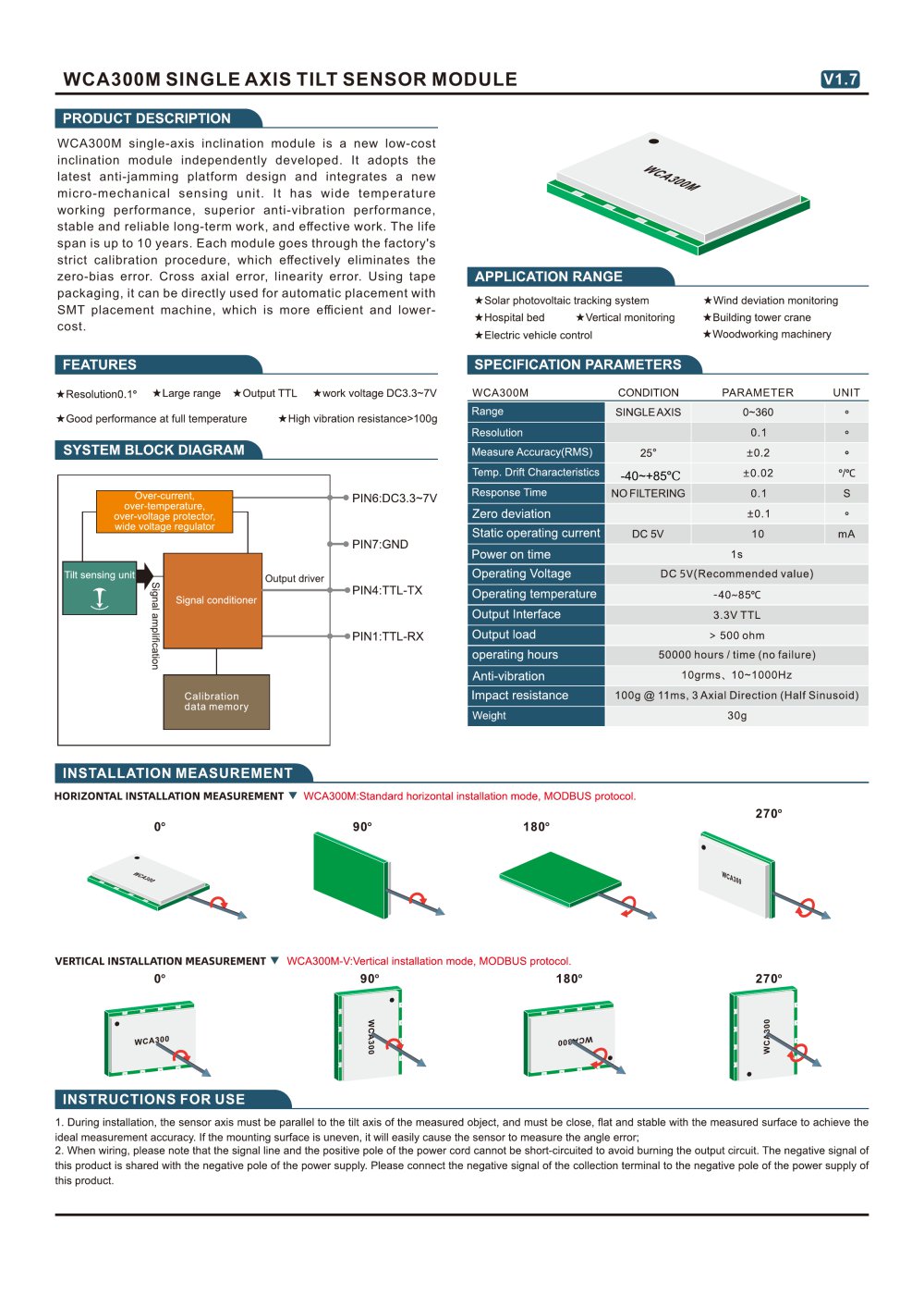 RION WCA300M SINGLE AXIS TILT SENSOR MODULE - SHENZHEN RION TECHNOLOGY CO.,LTD