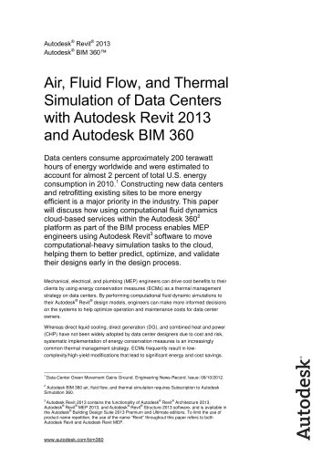 Air, Fluid Flow, and Thermal Simulation of Data Centers with Autodesk Revit 2013 and Autodesk BIM 360