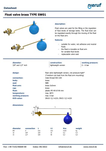 Float valve brass TYPE SW01