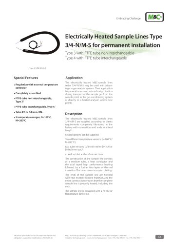 Electrically Heated Sample Lines Type 3/4-N/M-S for permanent installation