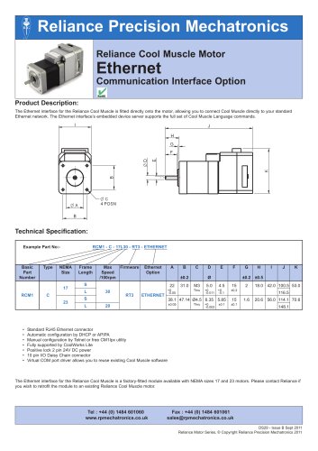 Reliance cool muscle motor with Ethernet - Datasheet