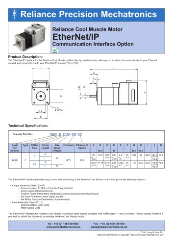 Reliance cool muscle motor with Ethernet-IP Datasheet