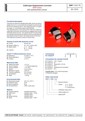 Draw-wire displacement converter SWP