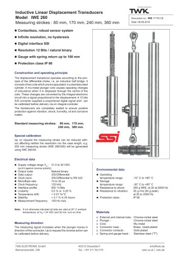 Inductive displacement transducer IWE260