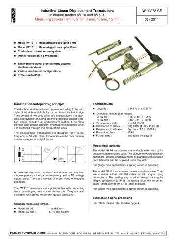 Inductive linear displacement transducer IW10