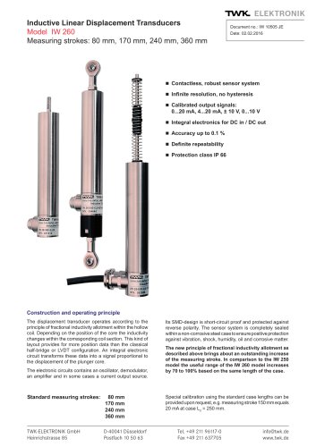 Inductive linear displacement transducers IW260