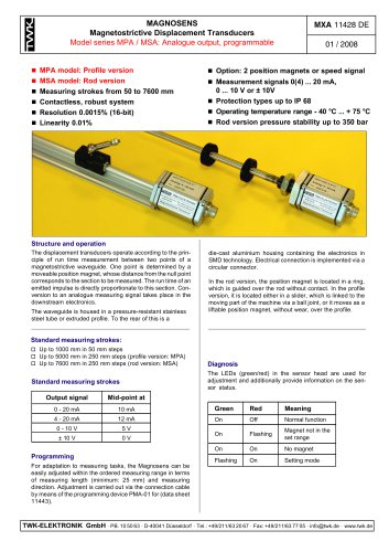 Magnetostrictive displacement transducer MPA