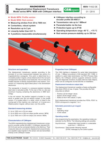 Magnetostrictive displacement transducer MPN