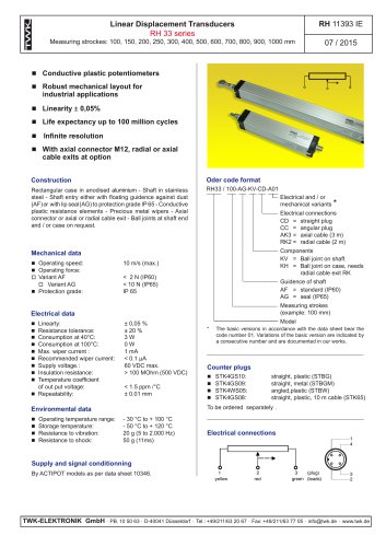 Potentiometric displacement transducer RH33