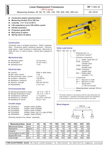 Potentiometric displacement transducer RP13