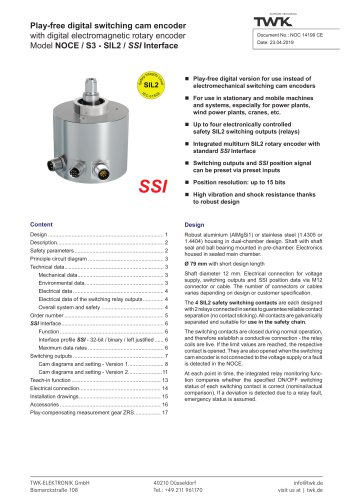 Switching cam encoder NOCE /S3- SIL2/ SSI Interface