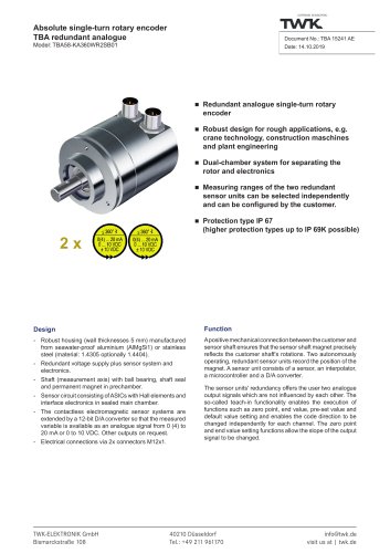 TBA58/R2 Redundant analogue single-turn rotary encoder