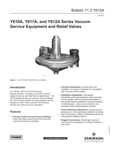 Y610A, Y611A and Y612A Series Vacuum Service Equipment and Relief Valves