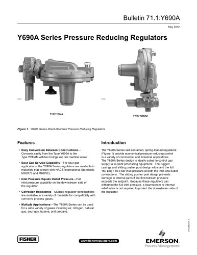 Y690A Series Pressure Reducing Regulators