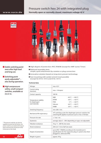 Pressure switch hex 24 with integrated plug