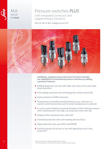 Pressure switches PLUS with integrated connector and supplementary functions