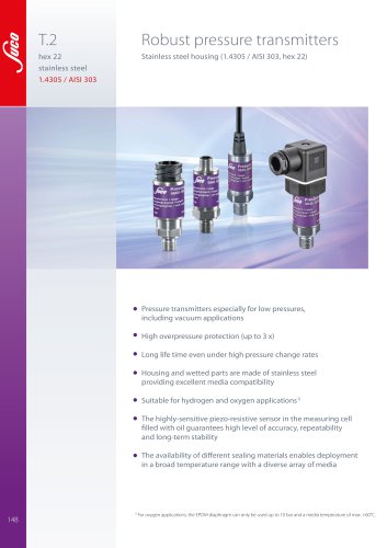 T.2 Robust pressure transmitters hex 22