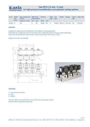 Type BV3+1 (3-way + 2-way) For high-pressure humidification and adiabatic cooling systems