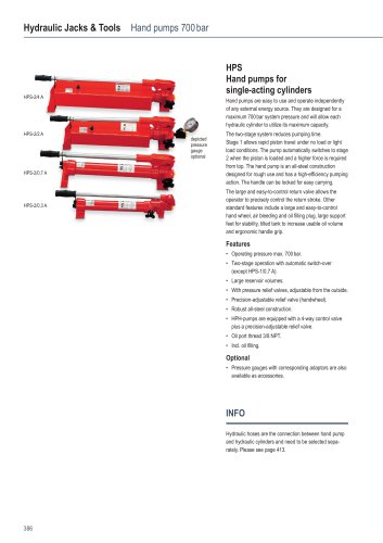 HPS Hand pumps for  single-acting cylinders