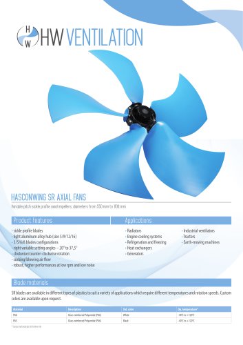 Datasheet - HW SR Sickle Profile Axial Fan