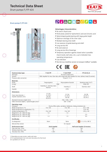 FLUX Drum pump F 424 data sheet