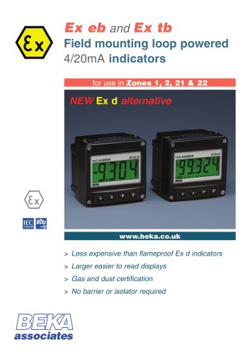 Ex eb and Ex tb Field mounting loop powered 4/20mA indicators