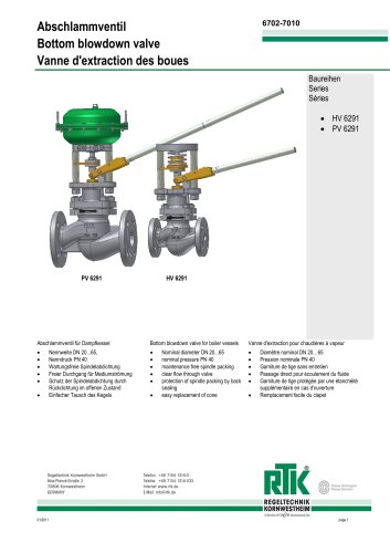 Bottom blowdown valves HV 6291/ PV 6291