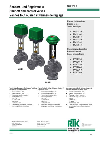 Control valve in two-way or three-way design with electric or pneumatic actuator 5200-7010K