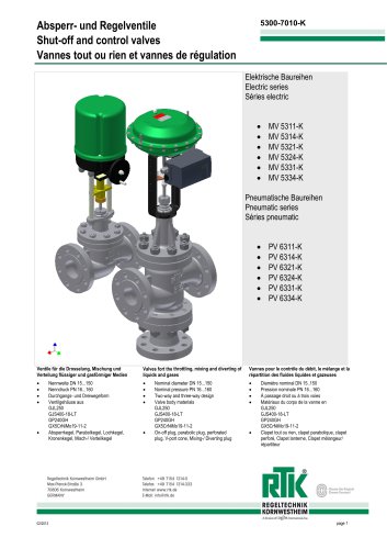 Control valve in two-way or three-way design with electric or pneumatic actuator 5300-7010K