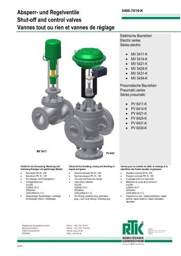 Control valve in two-way or three-way design with electric or pneumatic actuator 5400-7010K