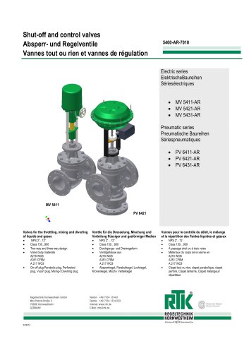 Control valve in two-way or three-way design with electric or pneumatic actuator 5400-AR-7010